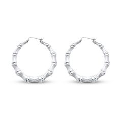 These sterling silver hoop earrings for her are crafted to look like bamboo for a stylish twist on a classic. The earrings secure with snap-lock backs. Bamboo Hoop Earrings, Womens Earrings, Sterling Silver Hoop Earrings, White Earrings, Accessories Jewelry Earrings, Sterling Silver Hoops, Earrings Sterling Silver, Silver Hoops, Earring Backs