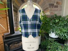 "Vintage 1970s Blue Green and Ivory Plaid Wool Vest no labels darts fully lined 4 front silver buttons size unknown- see measurements for most accurate sizing Flat Measurements  15 3/4\" shoulders 21\" under arm back  18 1/2\" hem 18 1/4\" center back length  vintage 6-1323H" Sleeveless Sweaters, Sweater Vest Women, Wool Vest, Vintage Inspired Dresses, Silver Buttons, Sleeveless Sweater, Inspired Dress, Wool Plaid, Hats Vintage