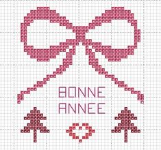 a cross stitch pattern with the words bonnie anne and an image of two hearts