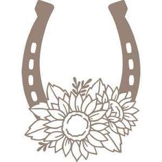 a drawing of a horseshoe with sunflowers on the front and back of it