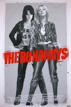 an advertisement for the runaways featuring two women in leather outfits and stars on them