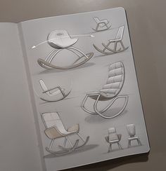 an open book with drawings of chairs on it