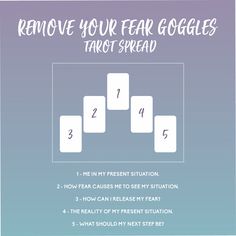 an info sheet with instructions for how to remove your fear goggles tarot spread