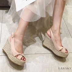 Lasaky - Hollow Out Thin Strap Suede Sandals with Waterproof Platform and Thick Sole, Woven Hemp Rope Beach Travel Shoes Fall Outfits Streetwear, Cross Shoes, New Style Tops, Rope Weave, Outfits Streetwear, Summer Heels, Hemp Rope, Travel Shoes, Beach Travel