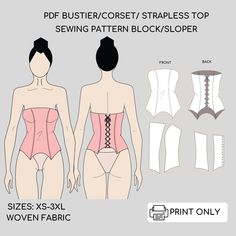 Pdf Strapless Bodice/Corset Pdf Sewing Pattern, Bustier Top Sewing Block, Corset Pattern,  | Sizes XS_3XL Pola Bustier, Easy Bustier Pattern, Insane Fashion, Clothes Sizes, Beginner Sewing Patterns, Bodice Pattern