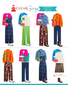 Fall 2023 Capsules by Color Palette — Created Colorful Bright Spring Fall Outfits, Clear Spring Capsule Wardrobe, Bright Capsule Wardrobe, Dopamine Dressing Outfit Summer, Bright Colors Outfit Ideas, Bright Spring Capsule Wardrobe, Fashion Trends 2024 Spring Summer Women, Clear Spring Outfits, Bright Colorful Outfits