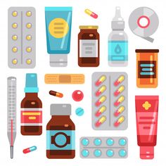 Medicamentos de farmacia, píldoras, fras... | Premium Vector #Freepik #vector #medico #caja #color #grafico Pharmacy Art, Facial Recognition Technology, Flat Icons, Nurses Day, Medical Illustration, Medical Equipment, Paper Toys