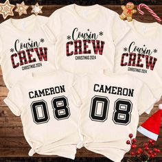 Cousin Crew Shirts, Matching Cousin Shirts for Kids through adults! Shop with Confidence! We are a 5-Star Rated Shop! Step up your cousin Christmas stepping into these Christmas "Cousin Crew" t-shirts! These eye-catching shirts feature a bold, on-style, design and funky font. Made from high-quality, comfortable fabric, they are perfect for family gatherings, reunions, or just showing off cousin pride in everyday life. From babies to adults, everyone can join the fun and make lasting memories with these trendy Holiday "Cousin Crew" tees. Shirts Only -- Pajamas not included in order  SIZING: * Unisex, classic fit. Please refer to size chart in listing photos for details. * Easy measuring tip: Take your favorite shirt, lay it on a flat surface and measure the width (armpit to armpit) and leng Matching Cousin Shirts, Cousins Shirts, Cousin Crew Shirts, Cousin Shirts, Custom Face Shirt, Funky Fonts, Rap Shirt, Cousin Crew, Concert Shirts