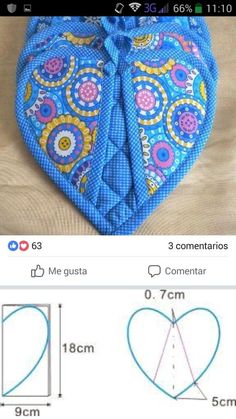 an image of a heart shaped bag with measurements