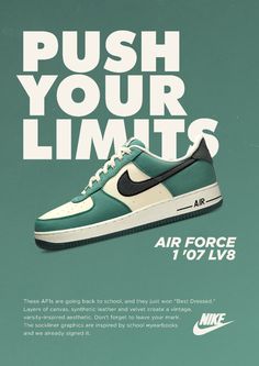 an advertisement for the nike air force 1 low in green and white with black lettering