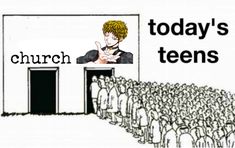 a drawing of a man standing in front of a group of people with the words today's teens on it