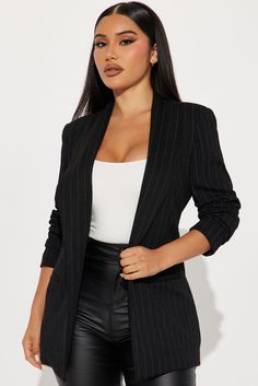 Bethany Blazer - Black | Fashion Nova How To Wear A Blanket Scarf, Office Attire Women, How To Look Expensive, Pinstripe Blazer, Altering Clothes, New Perspective, Black Blazers, Blazers For Women, Everyday Look