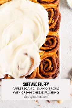 an apple pie cinnamon rolls with icing on top