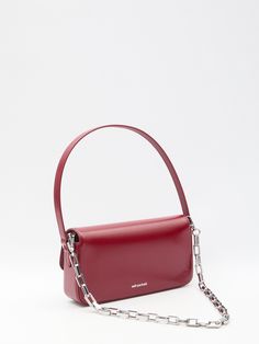 Self Portrait Burgundy Leather Baguette Bag - Ellie Belle Leather Rectangular Baguette Bag With Chain Strap, Leather Baguette Bag With Chain Strap, Leather Shoulder Baguette Bag With Chain Strap, Leather Chain Strap Baguette Shoulder Bag, Leather Baguette Bag With Chain Strap, Satchel Shape, Evening Baguette Bag With Chain Strap And Top Handle, Evening Top Handle Baguette Bag With Chain Strap, Trendy Baguette Bag With Silver-tone Hardware For Evening, Leather Baguette Flap Bag For Evening