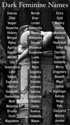 a black and white photo with the names of dark feminine names in front of it