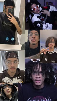 multiple pictures of men with different facial expressions and hair styles, all wearing hoodies