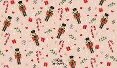 a christmas pattern with nutcrackers and candy canes