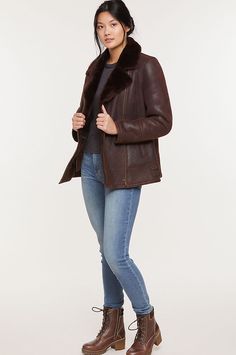 click to expand Countryside Outfit, Moto Jacket Style, Faux Fur Lined Coat, Short Jackets, Fur Lined Coat, Ladies Short Jackets, Plus Size Belts, Faux Shearling Jacket, Leather Jacket Style