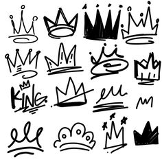 various hand drawn crowns on a white background