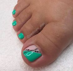 Bright Green Pedicure, Green Toe Nails, Aqua Nails, Nail Tip Designs