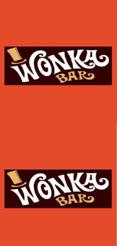 the wonka bar logo is on an orange background