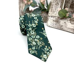 Emerald Green Tie Wedding, Green Suit Floral Tie, Green Summer Ties For Groom, Dark Green Tie, Floral Ties Groomsmen, Sage Green Floral Ties Groomsmen, Sage Floral Tie, Floral Tie Wedding, Green Floral Ties Men