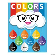 a poster with the words colors on it and an image of a cloud in glasses