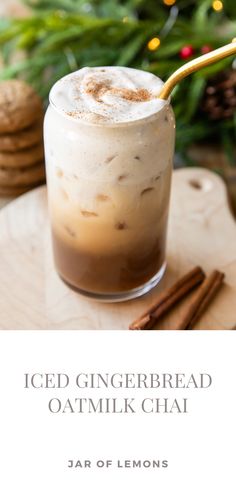 Iced gingerbread latte in a glass with a gold straw. Iced Gingerbread Oatmilk Chai Starbucks, Iced Gingerbread Oat Milk Chai, Starbucks Gingerbread Chai, Gingerbread Chai Latte, Tazo Chai Tea Latte Recipe, Pumpkin Spice Creamer Recipe, Tazo Chai Tea, Chai Latte Starbucks, Chai Tea Latte Recipe