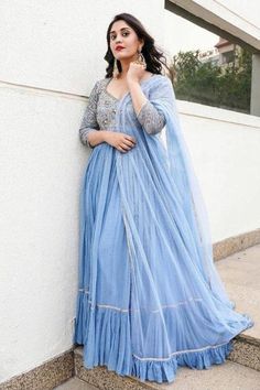 Indian Party Wear Gown for Women with Georgette Duppata And Pink & Sky Blue Color Anarkali Suit Ready To Wear B-11, #collection #party #lehenga #indian Party Wear Gown For Women, Surbhi Puranik, Indian Party Wear Gowns, Powder Blue Dress, Party Wear Gown, Gown For Women, Indian Party, Indian Party Wear, Sky Blue Color