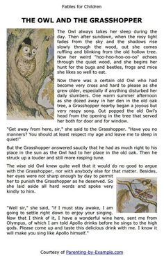 the owl and the grasshopper is shown in this page, as well as an image of