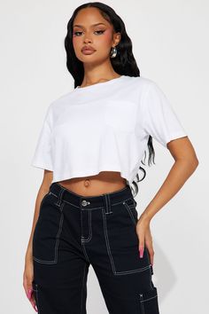 Available In White, Heather Grey, Black, Navy, And Neon Green. Short Sleeve Tee Crew Neck Cropped Relaxed Fit Front Pocket Detail Body: 100% Cotton Neck Band: 95% Cotton 5% Spandex Imported | Elisa Relaxed Crop Tee Shirt in White size XS by Fashion Nova Casual Cropped T-shirt For Day Out, Basic Short Sleeve Crop Top For Day Out, Casual Crew Neck Crop Top For Day Out, Relaxed Fit Short Sleeve Crop Top For Day Out, Casual Cropped Shirt For Day Out, Trendy Cropped Top With Relaxed Fit, Relaxed Fit Crop Top For Day Out, Casual Cotton Cropped T-shirt For Day Out, Casual White Cropped Shirt For Day Out