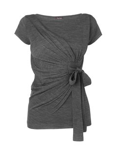 a women's gray top with a knot on the front and side, in grey