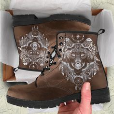 Tribal Wolf Boots – Elephantsity Wolf Boots, Save The Elephants, Light Boots, Comfortable Boots, Soft Textiles, Timberland Boots, Dog Walking, Vegan Friendly, Biker Boot