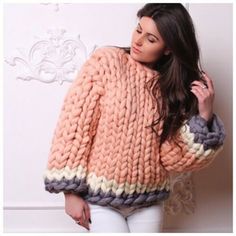 Handmade Fiorel Chunky Sweater | eBay Knit Chunky Sweater, Thick Sweaters, Chunky Sweater, Girls Sweaters, Merino Wool Blanket, Pink Sweater, Colorful Sweaters, Hand Knitting, Pink Ladies