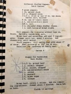 an old recipe book with some writing on the page and numbers written in black ink