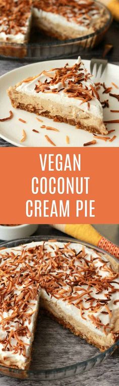 vegan coconut cream pie on a white plate