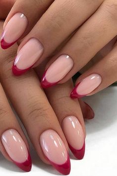 Red French Tip Nails Nail Polishes, Red Nails, Pink Nails, Nails, Red, Pink, Art