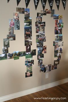 a photo collage of the letter f on a wall with black and white photos