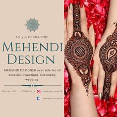 two hands with hendi designs on them and the words mehndi design below