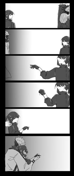 an anime storyboard with two people pointing at each other