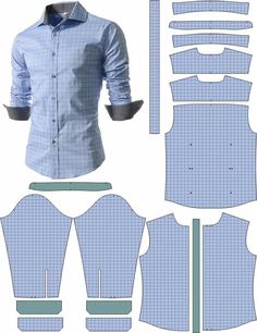 the front and back view of a blue shirt with cut outs on it, showing how to