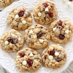 cranberry white chocolate chip cookies on a plate