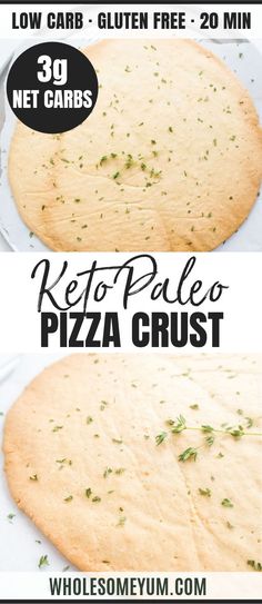 two pictures of pizza crusts with the words low carb and gluen free