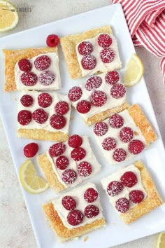 raspberry and lemon squares on a white plate