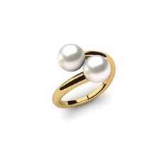 Two beautiful pearls are complemented by a sleek design and 14K gold; perfect for daytime or evening wear. Classic White Gold Pearl Ring With Pearl Drop, Classic White Gold Pearl Drop Ring, Modern Yellow Gold Pearl Ring For Anniversary, White Pearl Drop Ring For Formal Occasions, Modern Yellow Gold Pearl Ring For Formal Occasions, Formal White 14k Gold Pearl Ring, Classic White Pearl Ring With Drop Detail, Timeless White Pearl Ring In 14k Gold, White Akoya Pearl Timeless Ring