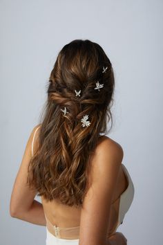 Ruth — Emma Katzka | bohemian + glamorous bridal accessories Butterfly Wedding Hair, Modern Prom, Butterfly Hairstyle, Hair Bobby Pins, Floral Hairpiece, Shorts Hair, Boho Headpiece, Bride Floral, Shorter Hair