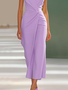 Purple Cap Sleeve Midi Wrap Dress | fehaute Hip Skirt, Midi Wrap Dress, Types Of Dresses, Shoulder Length, Dresses For Women, Fitted Dress, Cap Sleeve, Cocktail Party, Cap Sleeves