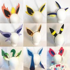 six different types of paper mache headdresses with ears and tails on them