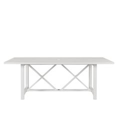 a white table with an x design on the top and bottom, against a white background