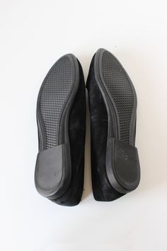 "Vintage 1980s/1990s Lands End minimalist flats in black suede leather with almond toe, slip on style, padded insole, and flexible non slip rubber sole. Made in USA. Great vintage condition - some light overall wear. measurements: insole: 9.625\" width: 3.25\" heel height: .5\" size marked: US women's 7.5M but please check all measurements as vintage sizing varies label: Lands End genuine suede leather Please, take these measurements into consideration and compare them to a similar item of your Black Suede Flat Slip-ons, Classic Black Suede Flats, Black Suede Almond Toe Flats, Black Suede Flats With Removable Insole, Black Suede Slip-on Flats, Black Slip-on Suede Flats, Black Suede Round Toe Ballet Flats, Black Suede Ballet Flats, Womens Loafers